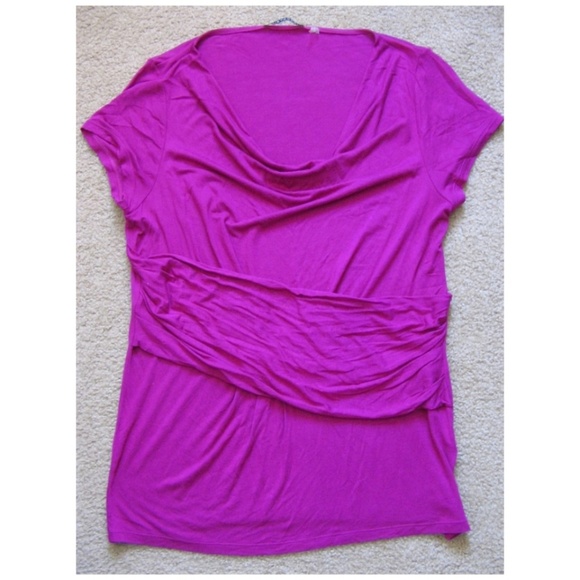 Fuchsia Elie Tahari Draped Cowl Neck Top sz L - Picture 1 of 3